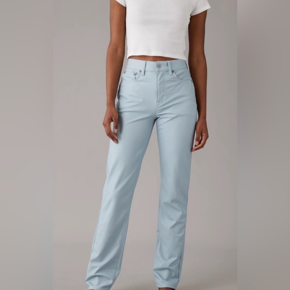American Eagle Stretch Vegan Leather Super High-Waisted Straight Pant. Size 18